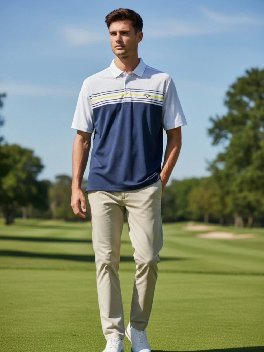 Callaway Opti Dri Mens Short Sleeve Golf Polo Size XXL Blue White Striped